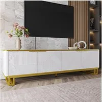 MODFU TV-Schrank Klassische Kommode in der Farbkombination Schwarz-Gold/Weiß (Packung, 1-St., 160x37,5x48 cm, mit geometrisch geprägten Türen vor 2 Fächern) Stilvolle und übersichtliche Aufbewahrungslösung