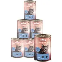Dehner Premium Adult Geflügel, versch. Sorten, 6 x 400 g Dose (2.4 kg) Lachs, Nassfutter für: Katze, Nassfutter für ausgewachsene Katzen, getreidefrei