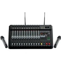 Pronomic Mischpult 12-Kanal-Powermischer 760 Watt RMS-Leistung, (inkl. 2 Funkmikrofone und im Mixer integrierter UHF-Empfänger), Bluetooth®/USB-Player/Recorder - Grafischer Equalizer