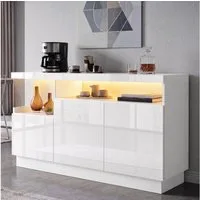Merax Sideboard hochglanz Wohnzimmerschrank mit LED inkl. APP Steuerung (1 St., Aufbewahrungsschrank Anrichte Buffetschrank), Kommode mit 3 Türen, Acryl Displayfach & Stauraum, 140x36x80cm