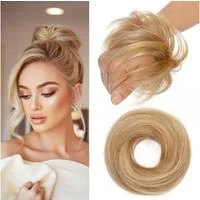 LuxusKollektion Echthaar-Extension Haarteil Dutt Haargummi Gummiband Glatt-17g 12p613 Goldbraun&blond