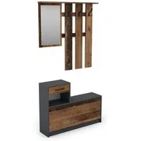byLIVING Garderoben-Set TAMINA, (in Anthrazit/Old-Wood-Optik oder Weiß/Beton-Optik), Viel Stauraum für Schuhe, mit drei Kleiderhaken, mit Spiegel