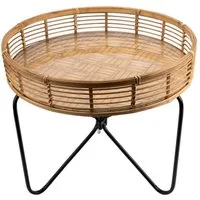 Signature Home Collection Beistelltisch Runder Beistelltisch aus Rattan natur Metall schwarz (1 Stück, 1x Beistelltisch), Breite 58 cm