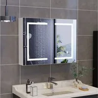 zebery Spiegelschrank Badezimmerschrank mit LED-Beleuchtung (Set, 1-St., Badezimmerspiegelschrank mit Spiegel und 2 Türen) Wandschrank mit 3 Ablage, Touchschalter, 60 x 80 x 14 cm