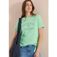 CECIL Rundhalsshirt Sommershirt im Ausbrenner-Look mit Wording