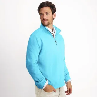 Langarm-Shirt mit Zipper-Kragen und Slub-Struktur, Herren,  Blau, by Lands' End