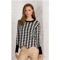 Passioni Strickpullover mit Hahnentrittmuster und gewelltem Saum