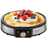 Adler Crêpesmaker AD 3058 Crepes-Maker, 1600 W, Ø 30,00 cm, mit 2 Kontrollleuchten für Leistung und Backen, Rund, Silber/Schwarz