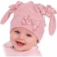 La Bortini Schlupfmütze Babymütze mit Schleifen Baby Mütze in Rosa Weiß Creme (Erstlingsmütze in Creme, Rosa, Weiß, Altrosa, Übergangsmütze für Mädchen) elastisch, weich, 34 36 38 40 42 44 46 48 50