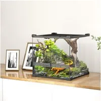PawHut Terrarium mit Frontbelüftung, ausbruchsicherer Drehverschluss, 360°-Rundumsicht