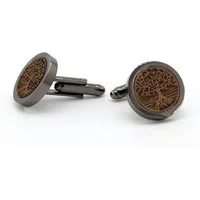 NaturSchatulle Manschettenknöpfe mit Gravur aus Holz und Edelstahl rund für Herren (schwarz/ silber rund, Anker, Lebensbaum, Hirsch Gravur), Cufflinks zur Hochzeit, Anzug, HandMade in Germany, Echtholz