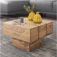 FINEBUY Beistelltisch SuVa3530_1 Massivholz Wohnzimmertisch Ø 44cm Couchtisch Landhaus (Akazie Massivholz 44x44x30 cm, Tisch Quadratisch), Kleiner Wohnzimmertisch, Sofatisch Couchtisch
