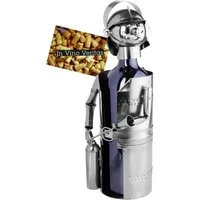 BRUBAKER Weinflaschenhalter Feuerwehrmann mit Feuerlöscher, (inklusive Grußkarte), Metall Skulptur, Wein Geschenk, Flaschenhalter Feuerwehr