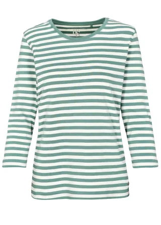 CLARINA - NOS Rd.-Shirt,3/4 Arm, Ringel 546 salbei-offwhite - Gr. - 44