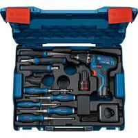 Akku-Bohrschrauber GSR 12V-15 Professional Set, 12Volt blau/schwarz, 2x Li-Ionen Akku 2,0Ah, 8-teiliges Handwerkzeug-Sortiment, L-BOXX