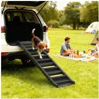 PawHut Hunderampe klappbar Hundetreppe Auto & SUV rutschfest Einstiegshilfe (klappbar Hundetreppe, 1-St., rutschfest Hundeautorampe), 154x40cm, für Große & Kleine Tiere bis 25 kg Schwarz