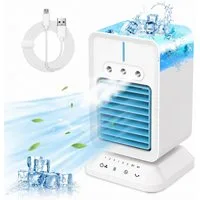 MOPUEA Ventilatorkombigerät Verdunstungskühler, Tragbarer Raumluftkühler mit 3 Luftstromstufen, 3 Sprühmodi, 120° Oszillation, 2/4-Stunden-Timer für Zuhause, Büro