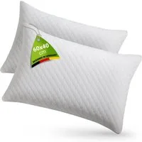 Juskys Kopfkissen, Füllung: 700 g + 100 g zerkleinerter Memory Schaum, 40x60 cm, 2er Set Kissen mit Memory-Foam, atmungsaktiv & hypoallergen