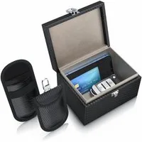 Aplic Schlüsseltasche NFC / RFID Schutzbox, Keyless Go Schutz Box, Autoschlüssel Abschirmung (3-tlg), inkl. 2 x Schlüsselstaschen, SafeBox, Kartentresor, Signal Blocking