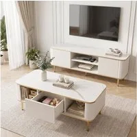 Jiexi TV-Schrank Wohnzimmer Set TV Lowboard & Couchtisch Marmor-Optik Gold
