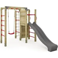 Wickey Klettergerüst Fit Cross 872 – Calisthenics & Kinderspielgerät mit Rutsche & Schaukel, (Kraftstation, Fitnessstation, Sportgeräte für zuhause, Workout, Krafttraining, Gymtower, Fitnessturm, Ideal für Spielspaß & funktionales Outdoor-Training, G