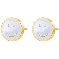 Hey Happiness Paar Ohrstecker Smiley Gesicht, mit Muschel, Kleine Ohrringe Damen Edelstahl in Gold & Roségold, sommerlich