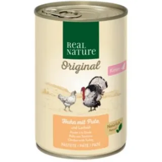 REAL NATURE Original Nassfutter Katze, Kitten Huhn mit Pute und Lachsöl 24x400 g