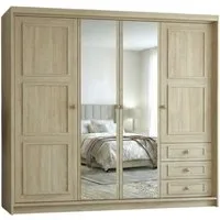 A&J MöbelLand GmbH Drehtürenschrank OSLO viertüriger Kleiderschrank mit Schubladen und Metallgriffen (Geräumiger viertüriger Kleiderschrank mit Schubladen und Metallgriffen. Geräumiger Schrank mit einer Breite von 200 cm und Schubladen, ideal zur Auf