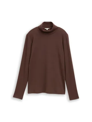 Tom Tailor - Langarmshirt mit Rollkragen dark pecan brown - Gr. - XXL