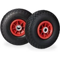 relaxdays Sackkarren-Rad Sackkarrenrad PU 3.00-4 2er Set, Schwarz-Rot