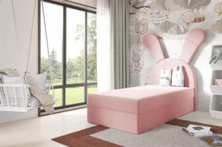 Kinderbett Polsterbett Bett MATILDA 100x200cm in Stoff Magic Velvet Rosa