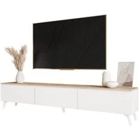 yourhouse24 Lowboard TV SELIA 200 in Weiß & Eiche auf Füßen – Skandinavischer Stil
