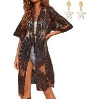 MOPUEA Strandkleid Kimono Sommerkleid Damen Boho Spitze Bikini Cover Up Cardigan (Set, 1-tlg., Vielseitig einsetzbar – ideal für Strand & Pool) Ausdrucksstarkes Design mit Blumenmuster
