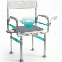 HOMECALL Duschstuhl Duschhocker faltbarer mit Sitzkissen Höhenverstellbarer-Aluminium, Duschhocker mit Armlehnen, Rückenlehne und Ablagebrett