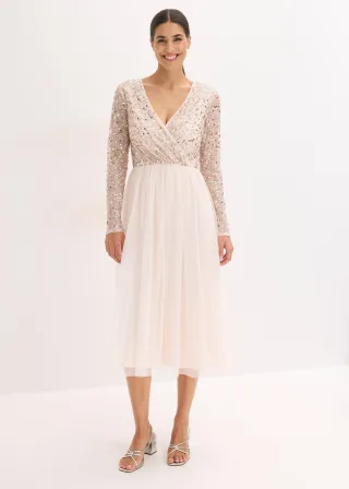 bonprix Cocktailkleid mit Paillettenstickerei, rosa, Gr.46, Elegantes Midi-Kleid aus zartem Tüll mit Paillettenstickerei im Oberteil