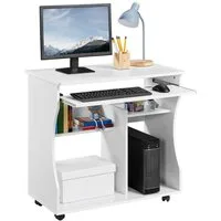 Yaheetech Schreibtisch Computertisch auf Rollen, Arbeitstisch mit Tastaturauszug & Ablagefächer, PC Tisch platzsparend