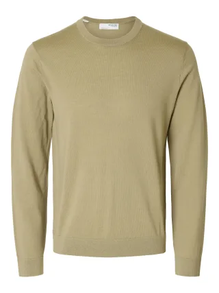 SELECTED MEN - SLMTRAY LS KNIT MERINO CREW NECK NOOS Kelp - Gr. - S