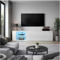 MODFU TV-Schrank Lowboard 180 cm in Hochglanz mit LED-Beleuchtung (Packung, 1-St., 3 Türen, Maße 180x40x45 cm, Glas) Stabiler TV-Ständer für Geräte bis 80 Zoll