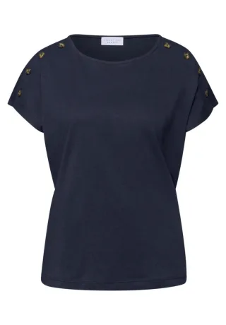 Street One - T-Shirt mit U-Boot-Ausschnitt und Knöpfen an der Schulter blau - Gr. - 36
