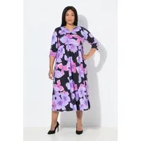 Ulla Popken Maxikleid Jersey-Maxikleid Blüten A-Linie 3/4-Arm