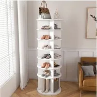 MC Star Schuhregal Drehbares mit 360° Drehfunktion, freistehend, platzsparend für bis zu 28 Paar Schuhe, Höhenbasis für Stiefel, weiß (60 × 60 × 184 cm), 7 Ebenen