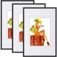 Woltu Bilderrahmen, (Set, 3 St), mit Passepartout Kunststoff Rahmen, Glasvorderseite