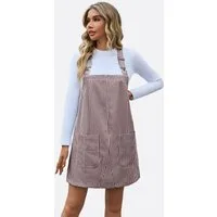 Imily Bela Jeanskleid Damen Gestreiftes Trägerkleid mit Verstellbaren Schultergurten (Packung, 1-tlg., 1per-Pack) Eingrifftaschen