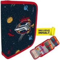 itenga Federmäppchen itenga Schüler-Etui Mäppchen Weltraum 28 teilig (gefüllt) 1-Zipper