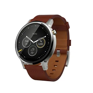 Motorola Moto 360 [2. Generation 46mm Edelstahlgehäuse mit Lederarmband] cognac/silber