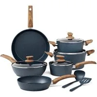 Kitchen Academy Topf-Set, Aluminium, Granit (12-tlg, Pfanne 20cm/28cm, Bratpfanne mit Deckel 24cm, Stielkasserolle mit Deckel 17cm/20cm/24cm, 2 Silikonspatel), Induktion Töpfe Set 12-teilige Granit Kochtöpfe Set