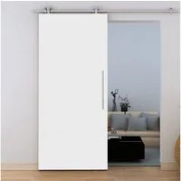 inova wohnen Schiebetür Holz Weiß 90 x 206,5 cm, Komplett Set offene Laufschiene Edelstahl Softclose