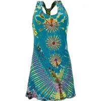 Guru-Shop Midikleid Unikat Batik Minikleid, Boho Tank-Kleid - petrol alternative Bekleidung