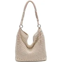 ITALYSHOP24 Schultertasche DAMEN TASCHE Hobo Shopper Häkeltasche Boho Geflecht Freizeit Urlaub, Sommer Basttasche Strand Reise Beuteltasche Stroh Handtasche Kordel