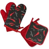 Delindo Lifestyle Topfhandschuhe und Topflappen, Ofenhandschuhe, Baumwoll-Mix, (4-tlg), Hitzebeständig bis 250 °C für maximal 15 Sekunden